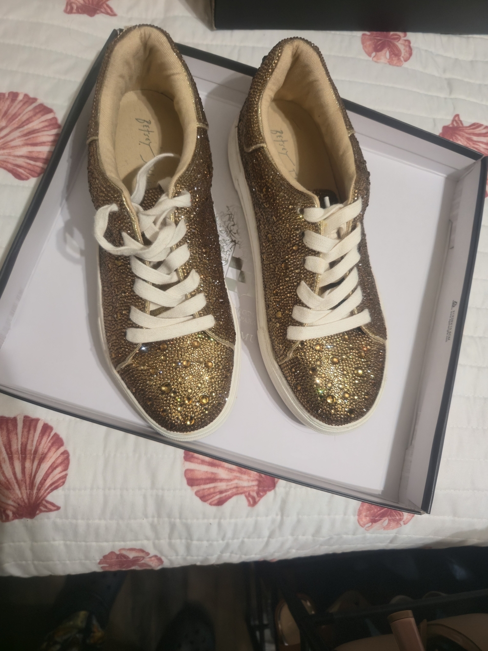 Betsey Johnson Gold Crystal Embellished Platform Sneakers - Picture 4 of 4